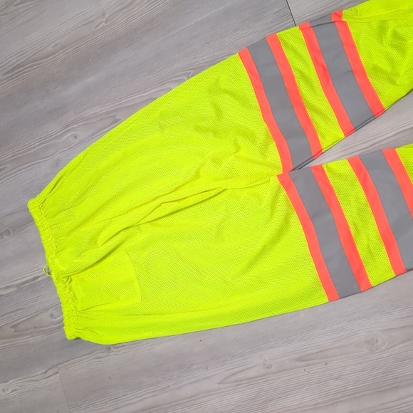 2 Pairs Reflective Pants Class E Level 2 Stretch High Visibility Lime Check Size - Picture 15 of 16